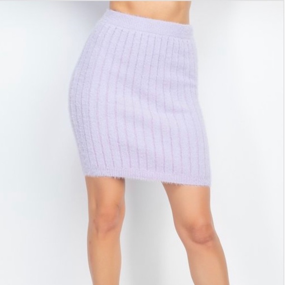 NEW LAVENDER RIBBED FLUFFY SWEATER TWO PIECE LONG SLEEVE CROP TOP MIDI SKIRT SET - Picture 4 of 9